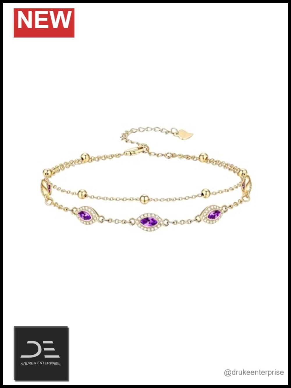 18K Gold Plated Birthstone Anklet, Minimal Chain, Adjustable 9+2 Extender,
